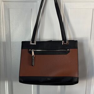 Chaps Black & Brown Leather Tote Bag